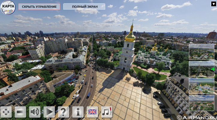 Сферическая 3D панорама главных соборов Киева с высоты